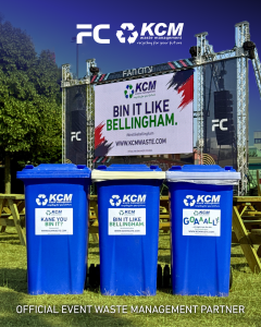 KCM Waste Management temporary wheelie bins at a festival event in the UK