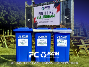 KCM Waste Management temporary wheelie bins at a festival event in the UK